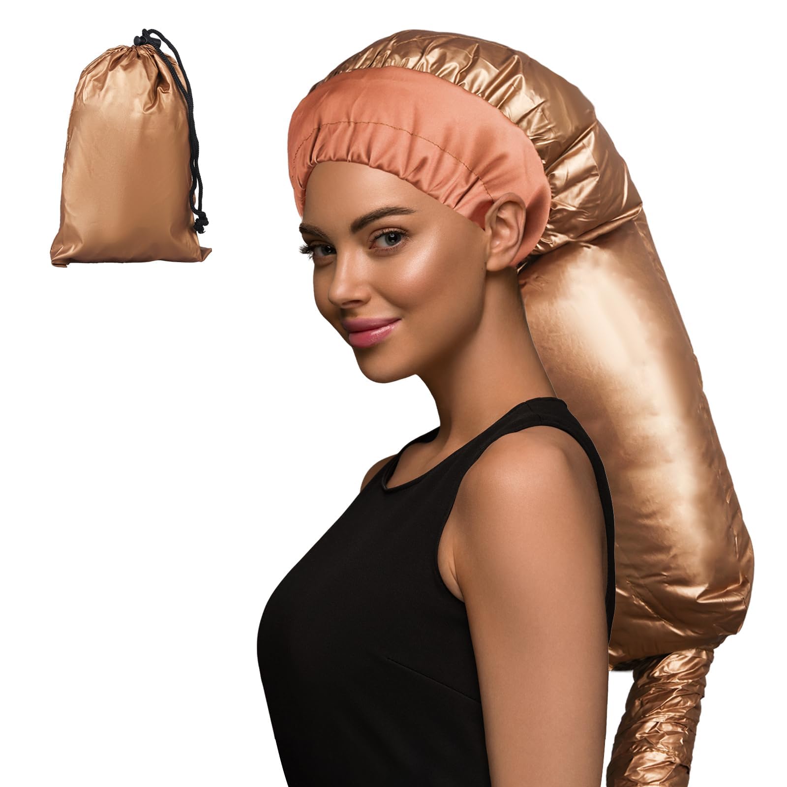 Bonnet Hood Hair Dryer, MSDADA Adjustable Hair Steamer, Portable Hair Dryer, Drying Cap, Net Plopping Cap for Women Long Curly Hair(Gold)