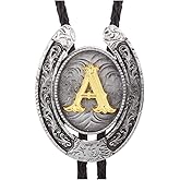 HUABOLA CALYN Vintage Bolo Tie for Men- Initial Letter ABCDMJR to Z Western Cowboy Bolo Tie for Women