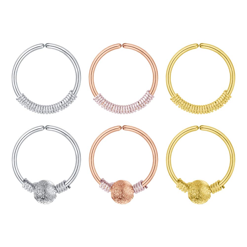 Mayhoop 6 Pcs 20G Nose Rings Hoops Helix Earrings Tragus Earrings Surgical Steel Daith Earrings Hoop Piercing Body Jewelry 20G