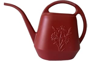 1 Gallon Watering Can with Long Spout, Flower Patterns, Comfortable Handle, Plastic for Garden Outdoor Plants Red