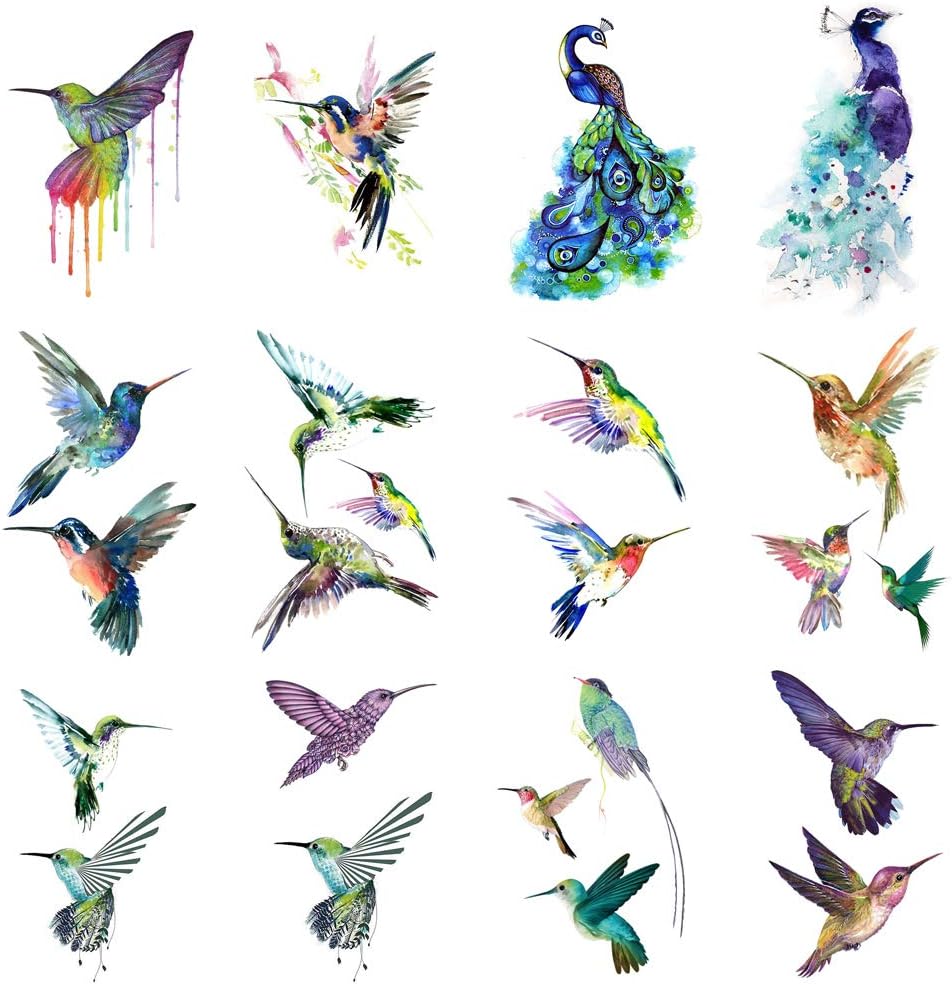 WYUEN 12 PCS Hummingbirds Temporary Tattoo Sticker for Women Men Fashion Body Art Adults Waterproof Hand Fake Tatoo 9.8X6cm (FW12-13)