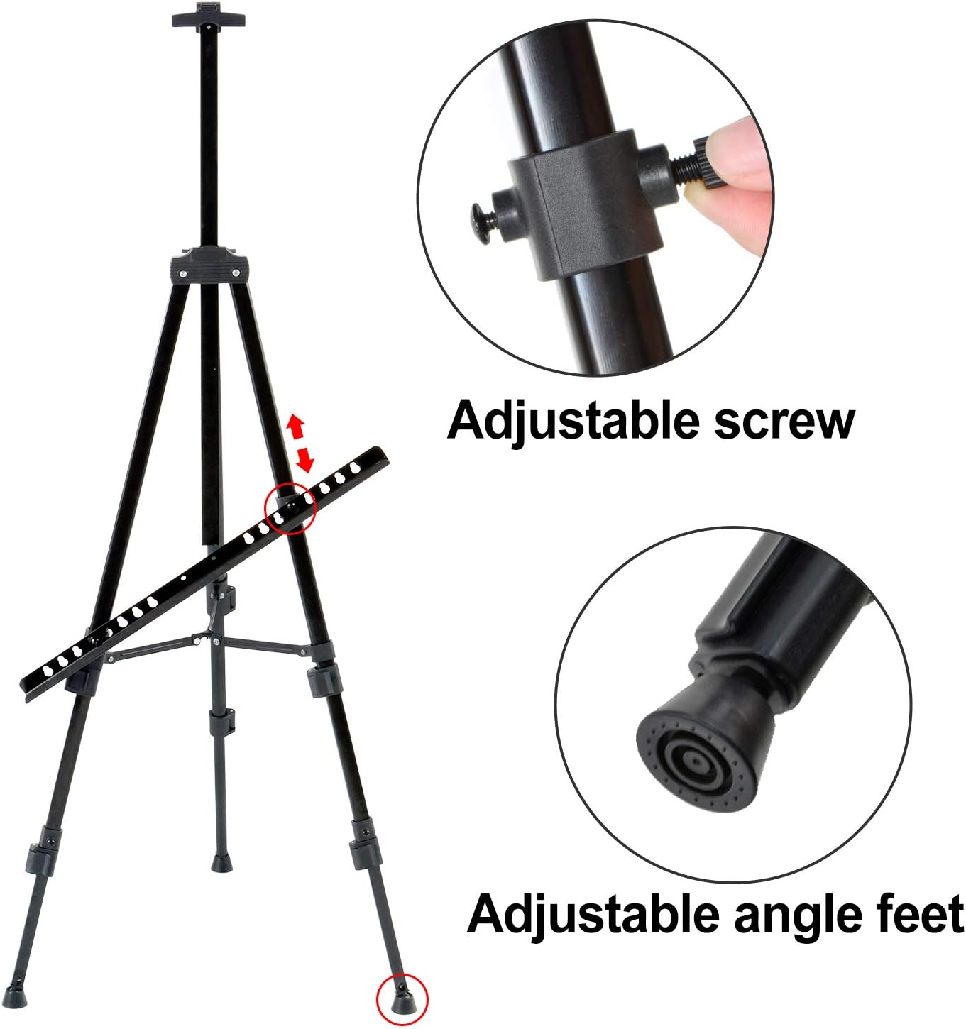 T-Sign 72'' Tall Display Easel Stand, Aluminum Metal Tripod Art Easel Adjustable Height from 22-72”, Extra Sturdy for Table-Top/Floor Painting, Drawing and Display with Bag, Black