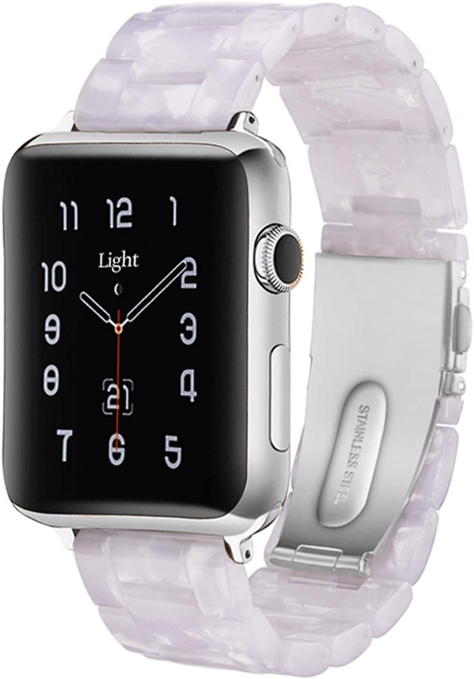 Light Apple Watch Band-Fashion Resin iWatch Bands Bracelet Compatible with Stainless Steel Buckle for Apple Watch Ultra 2 1 Series 9 Series 8 7 Series 6 Series SE Series 5 Series 4 Series 3 Series 2 1