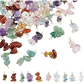 SUPERFINDINGS 60Pcs 10 Styles Natural Stone Charms Gemstone Chips Pendants Stone Dangle Charms Irregular Gemstone Pendants with Gold Loops for Earring Necklace Bracelet Jewelry Making