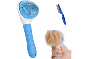 LM BODYCARE Self-Cleaning Pet Brush, Floating Head Design,Cat Brush & Flea Comb for Shedding Indoor Cats Dogs and Small Anima