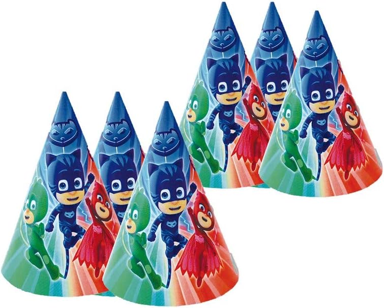 PJ MASKS 0580, pack 6 cardboard hats, with elastic rubber, for parties and birthdays