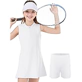 SPFAS Girls Tennis Dress with Shorts Pockets Sleeveless Workout Athletic Dresses A-Line Kids Golf Outfit Quarter Zip