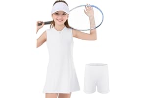 SPFAS Girls Tennis Dress with Shorts Pockets Sleeveless Workout Athletic Dresses A-Line Kids Golf Outfit Quarter Zip