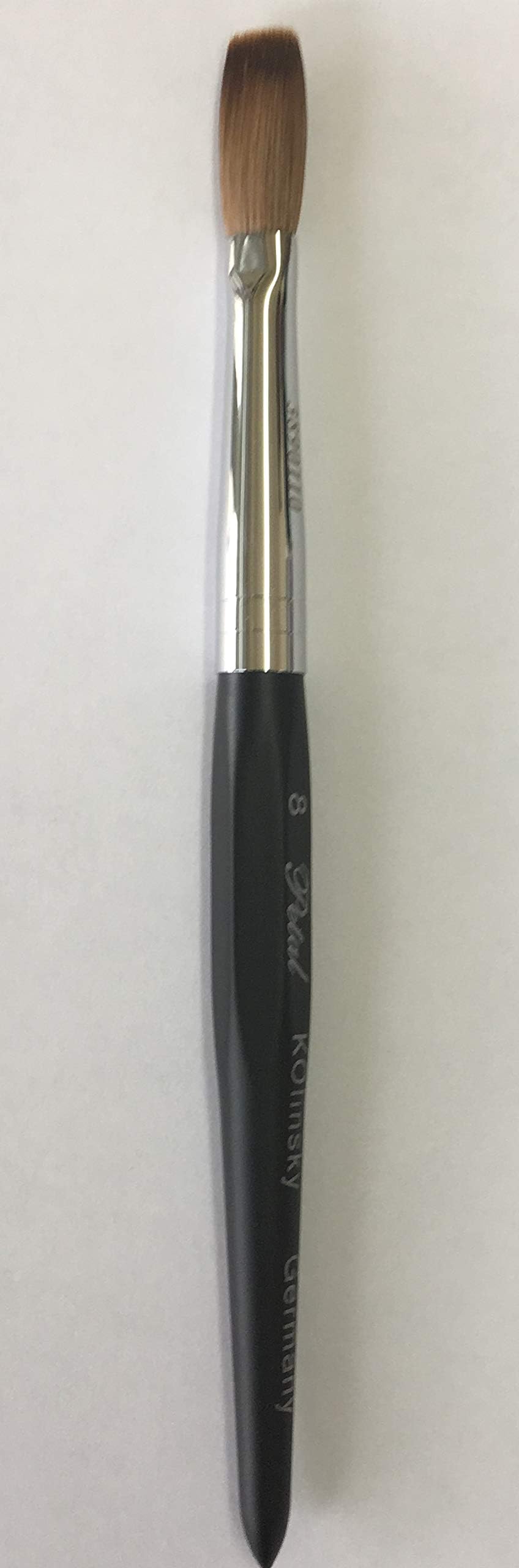Six Angles - Black Handle Kolinsky Acrylic Nail Brush for Manicure Powder (CRIMPED) - (Size #8)