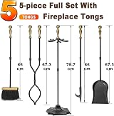 Amagabeli 5pc Fireplace Tool Set 26.5" Wrought Iron Brass Handles Shovel Tongs view 5