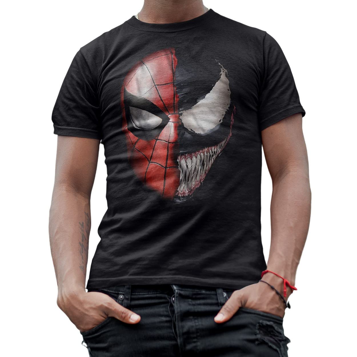 Photo 1 of Marvel Spiderman Venom Spidey Faces Adult Mens T-Shirt(Black,Large)
