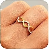 KIFUTENG Wave Rings for Women, 925 Sterling Silver Infinity Knot Mother Daughter Friendship Ring 14K Gold Plated Cubic Zirconia Self Reminder Ring Birthday Christmas Gifts
