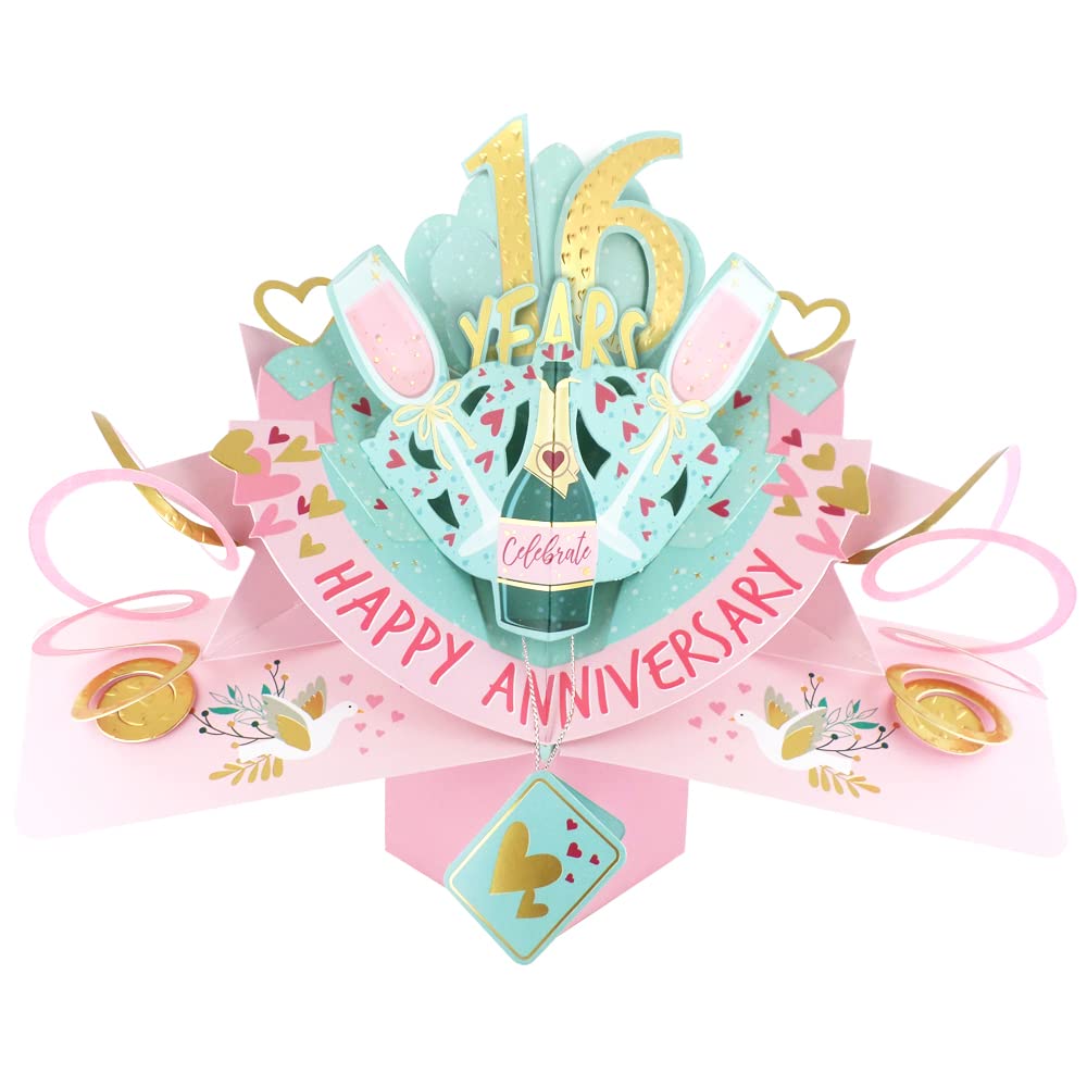 16 Years Happy 16th Anniversary Pop-Up Greeting Card Love Kate's 3D Pop Up Cards POP216MC16