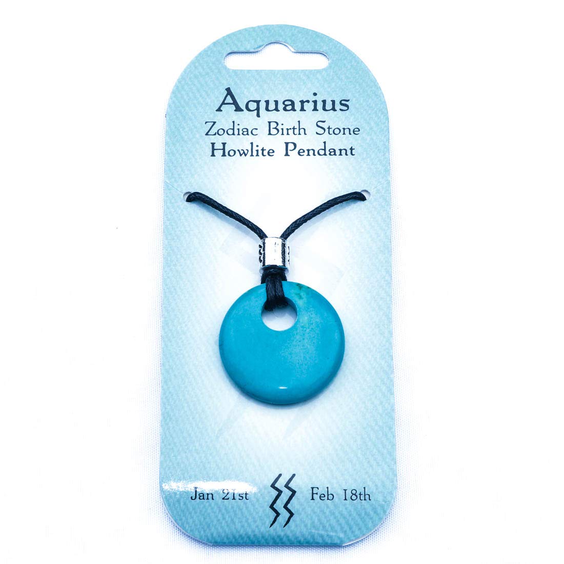 British Fossils Aquarius Zodiac Howlite Donut Pendant with Leather Thong …