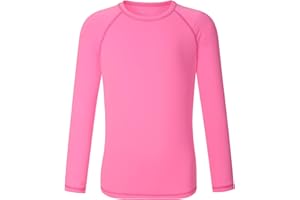 COMCHE Girls UPF 50+ Rash Guard Neon Shirt Quick Dry Swim Shirts Long Sleeve UV Sun Protection Shirt for Kids Teens