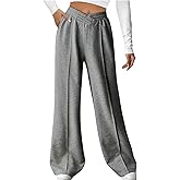 HOPYOP Womens Sweatpants Wide Leg Pants for Women Fall Winter Baggy V Crossover Womens Sweat Pants with Pockets