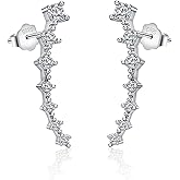 Solid 925 Sterling Silver Stud Earrings - Cubic Zirconia Stone Inlaid Seven Star Earrings for Women 0.94'' - Italian Handmade Charm Jewelry Birthday Gifts