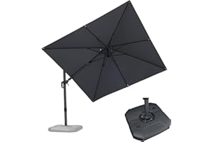 PURPLE LEAF 9.8' X 9.8' Tilting Patio Umbrella with Base Outdoor Cantilever Swivel Square Umbrella with Tilt Aluminum Offset Umbrella with 360-degree Rotation for Garden Deck Pool Patio Light Grey