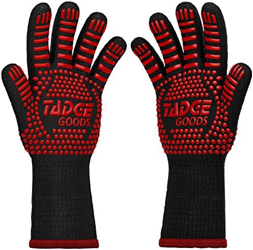 Oven Mitts Heat Resistant BBQ Gloves – Best Silicone Cooking &amp; Grilling Accessories – Extreme Hot 932 Degrees Hand &amp; Forearm Protection, Red