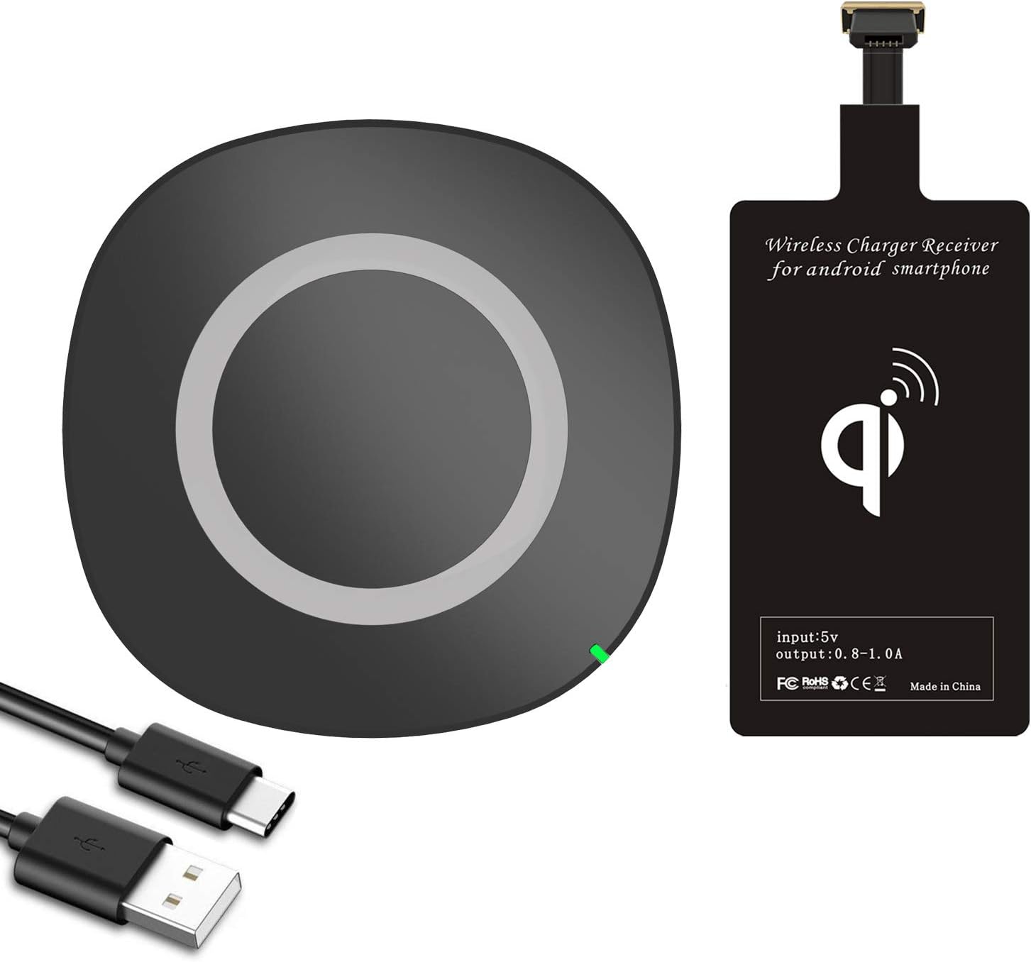 Qi Wireless Charger Pad Station with Charging Receiver Adapter Card Kit for HTC One M9 M8 X9 X E9 Desire 700 10 Pro BLU Vivo XL3 Plus Zenfone Meizu M5 M3 Note Kyocera Micro USB Android Cordless Charge