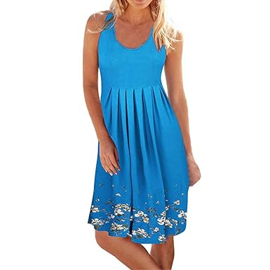 iHENGH Damen Sommer Rock Lässig Mode Kleider Bequem Frauen Röcke ärmellose Abend Party Strandkleid kurzes Kleid