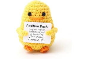 MMNHJHUT Funny Positive Duck Doll,3 Inch Plush Doll,Positive Crochet Animals with Positive Card,Soft Wool Handmade Knitted Doll for Friends, Parties, Birthdays, Christmas(Yellow Duck)
