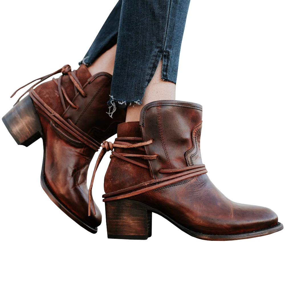 LAICIGO Women's Crisscross Strappy Slip-on Cutout Chunky Stacked Heel Ankle Bootie - Image 3