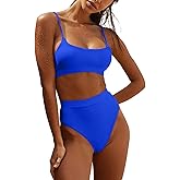 MELYUM High Waisted Bikini Sets for Women Two Piece Swimsuit Tummy Control Bathing Suit Cheeky Bottoms Push Up Top