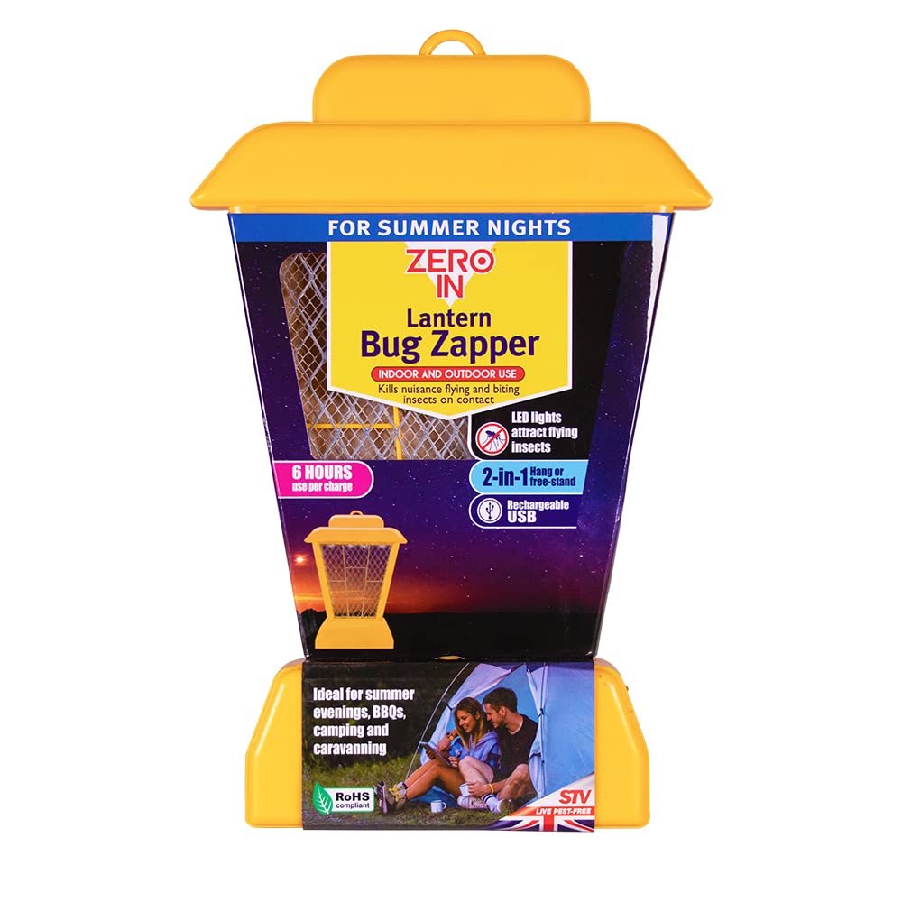 Zero In Lantern Rechargeable Bug Zapper Kills Wasps, Flies and Mosquitoes, Hanging or Planting in the Home or Garden, LED Insect Lamp, Battery Operated, Orange