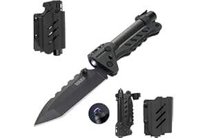 VIPERADE VAK6-S Survival Multitool with Folding Knife, LED Flashlight and Pulse Ignition, EDC Pocket Knife for men, Rechargeable Flashlight with Belt Sheath (Black)