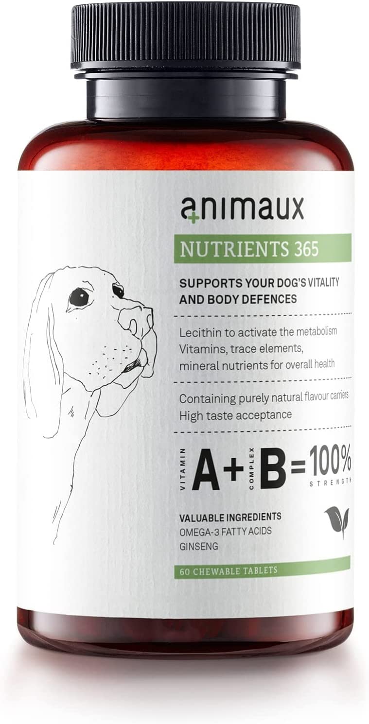 animaux nutrients 365 - Multivitamin Supplement for dogs I Supports Immune System, Vitality, Healthy Skin & Shiny Coat I Essential Vitamins & Minerals I Barf & Raw Food Treats | 60 Chewable Tablets