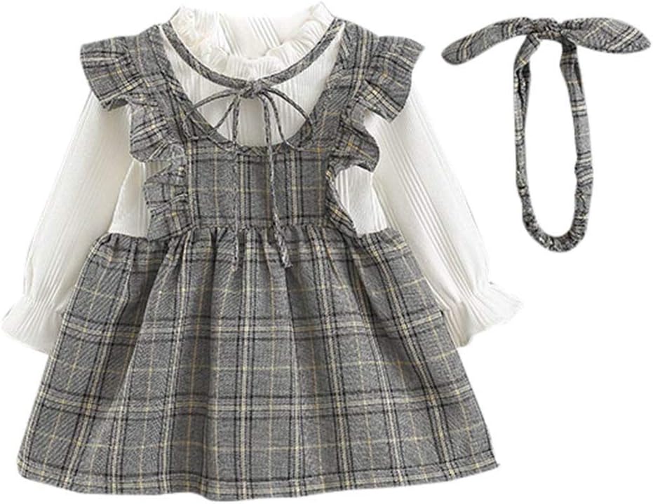 Dressing Gown Baby Girl Dresses Toddler Kid Long Sleeve Stripe Bow Party Princess Dress+Headbands Set