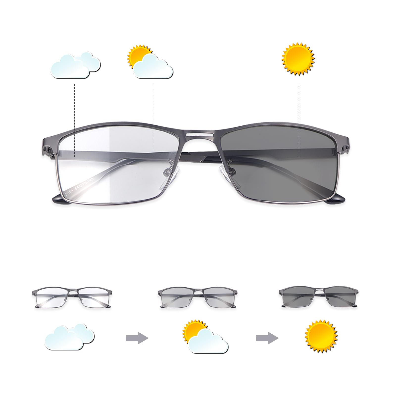 MIRYEA Photochromic Bifocal Reading Glasses Men Women Transition Sunglasses UV400 Protection Sun Readers Far and Near Dual-Use Blue Light Blocking Eyeglasses Full Rim Metal Frame Presbyopia Eyewear