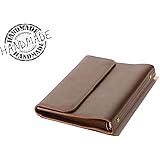 ZE Handmade Luxury Genuine Leather Portfolio 6-Ring A5 Size Loose-Leaf Notebook(Dark Brown)