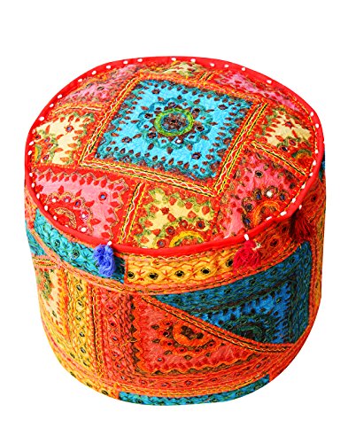 UPC 887541431957, Embroidered Indian Mirror work Ottoman Pouf Cover Home Décor Living Room Foot Stool Chair Cotton Floor Pillows Vintage Cushion Cover By Rajrang