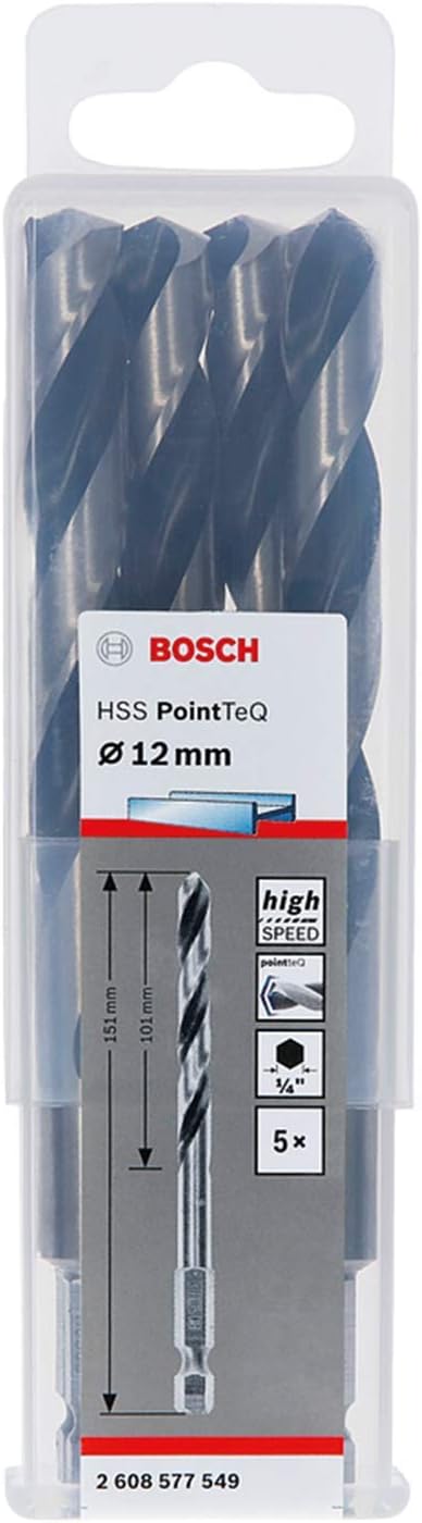 Bosch 10pc PointTeQ Hex Drill Bit 12.0 mm 151 mm 1/4 in Hex Shank Metal