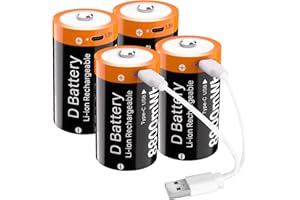 (8800mWh) 4 Pack Rechargeable D Batteries with 2 in 1 USB-C Cable, 2025 Upgrade High Capacity Lithium D Cell Battery Replacem