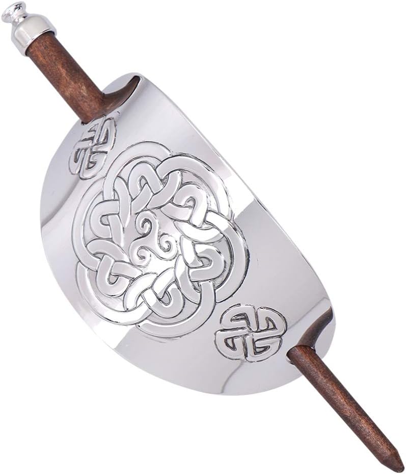 Lurrose Vintage Viking Hair Clip with Stick, Geometric Knot Hair Sticks Retro Silver Slide Ponytail Holder Clip for Girls Women - Image 3