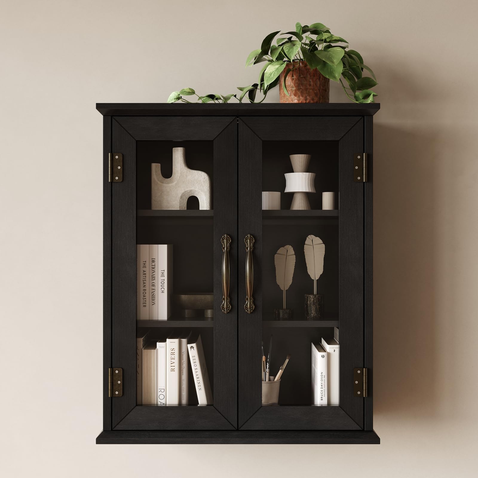 Photo 1 of ChooChoo Wood Medicine Cabinet with Acrylic Doors, Bathroom Wall Cabinet with Adjustable Shelves Over The Toilet, Rustic Cabinet Wall Mounted for Bathroom, Kitchen, Living Room, Solid Wood Black