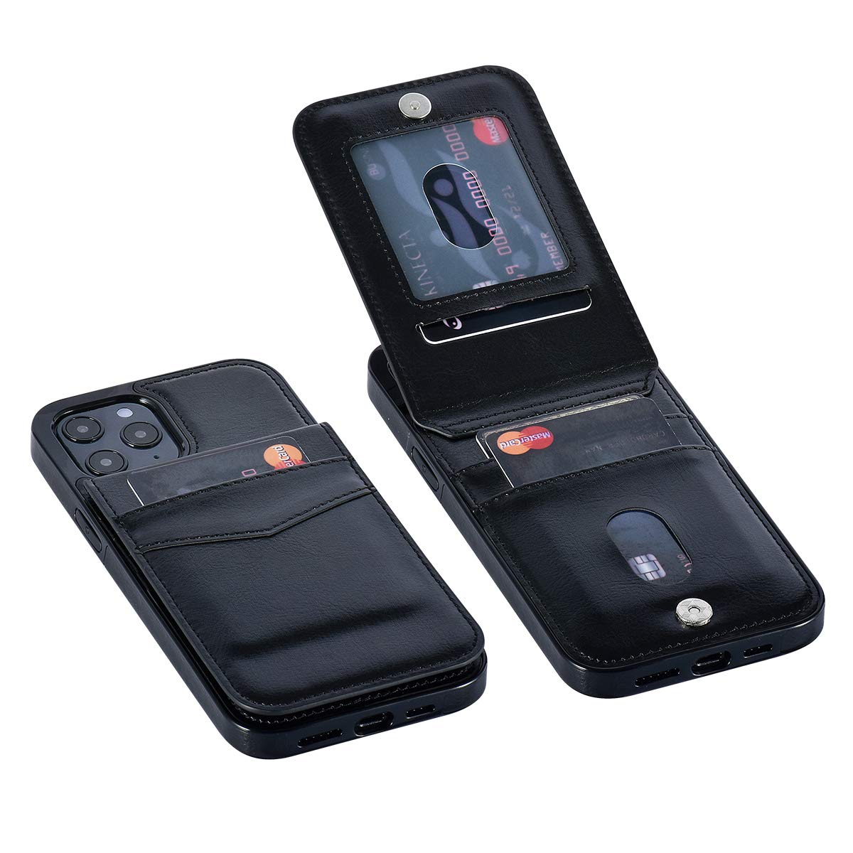 UEEBAI Wallet Case for iPhone 12 Pro Max 6.7 inch, Glitter Ultra Slim PU Leather Case Back Wallet Kickstand Cover with Card Holder Slots Magnetic Clasp Shockproof Flip Folio TPU Case - Black