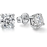 AGRULE Moissanite Stud Earrings for Men Women, 1.4-2.4ct 14K White Gold Plated Sterling Silver Post D Color VVS Heart/Princess/Round Cut Lab Created Diamond Earrings