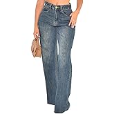 JerXox Women's Straight Leg Denim High Waist Baggy Casual Stretchy Loose Jeans