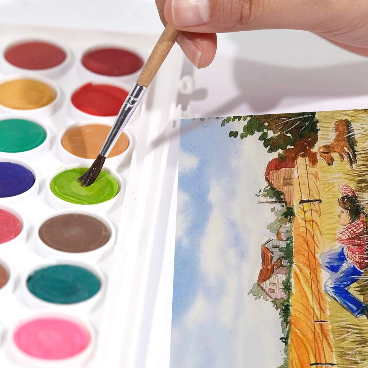 Amazon 固形 水彩 36色 絵具セット 透明 水彩 セット 固形 絵の具 固形タイプの絵の具 パレット 水彩画セット 初心者 携帯用 学校用 絵具 通販