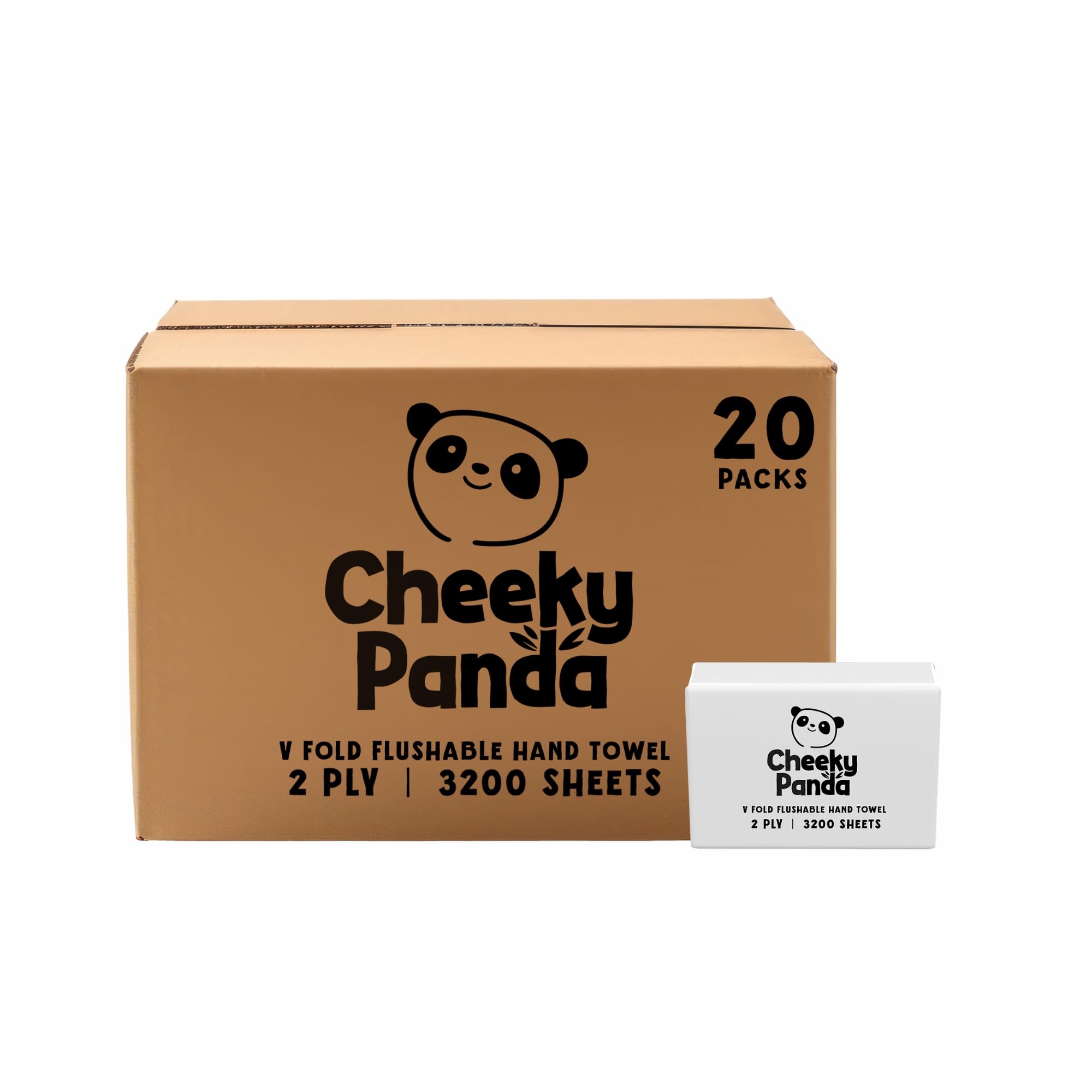 The Cheeky Panda Bamboo V Fold Paper Towels | 3200 Sheets (20 Packs of 160) 2 Ply Paper Hand Towels for Dispensers