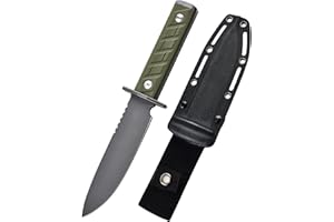 NOXOZOQM 0006 Fixed Blade Knife with Kydex Sheath, 5.9 inch CPM 3V Drop Point Blade with Black G10 Handle, Full Tang Fixed Blade Survival Hunting Knife, for Outdoor, Camping and Hunting