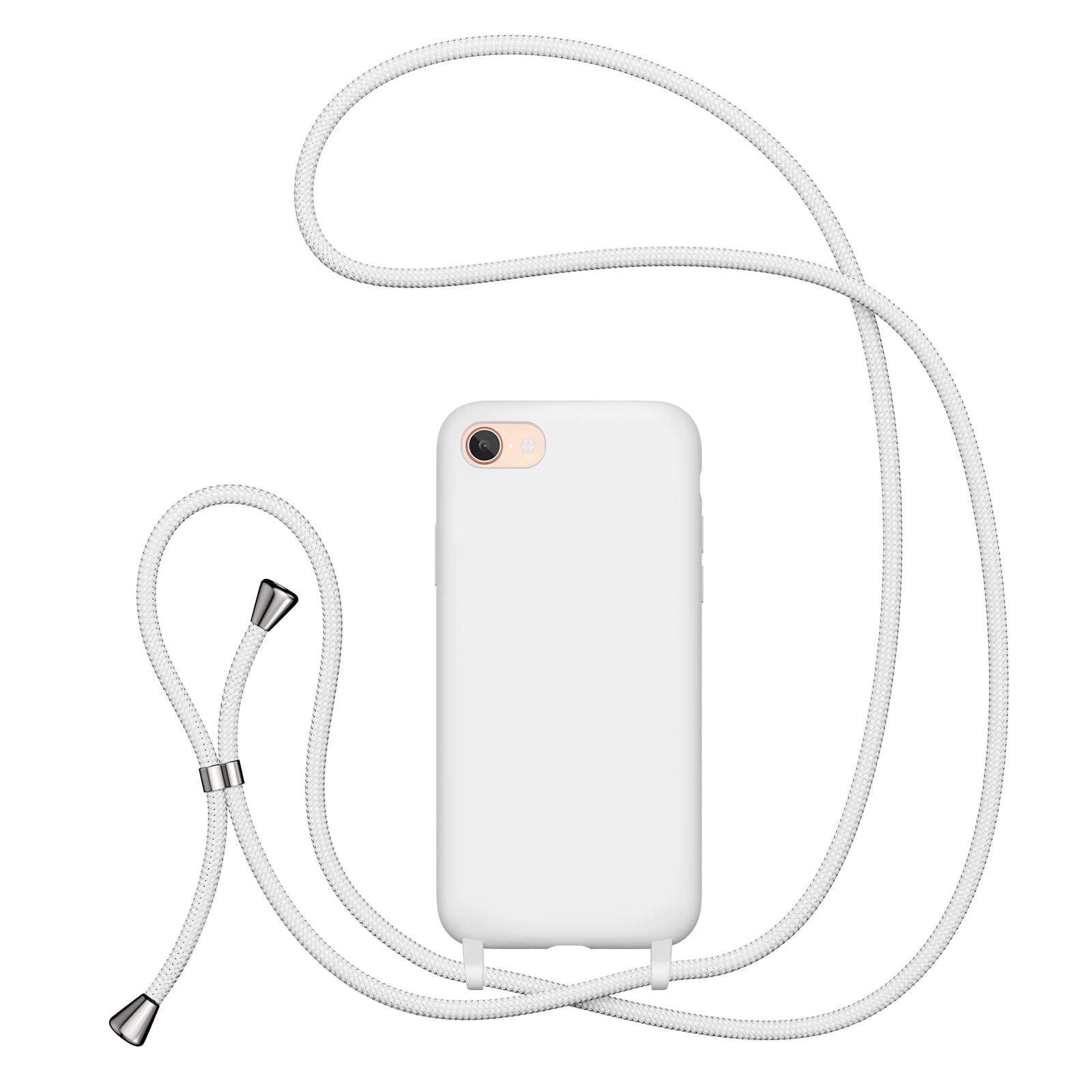 UEEBAI Crossbody Lanyard Phone case for iPhone 7/8/SE 2022 5G/SE 2020, Silicone Phone Cover Necklace Cord Strap Soft Shockproof Protective Case for iPhone SE3/SE2 - White