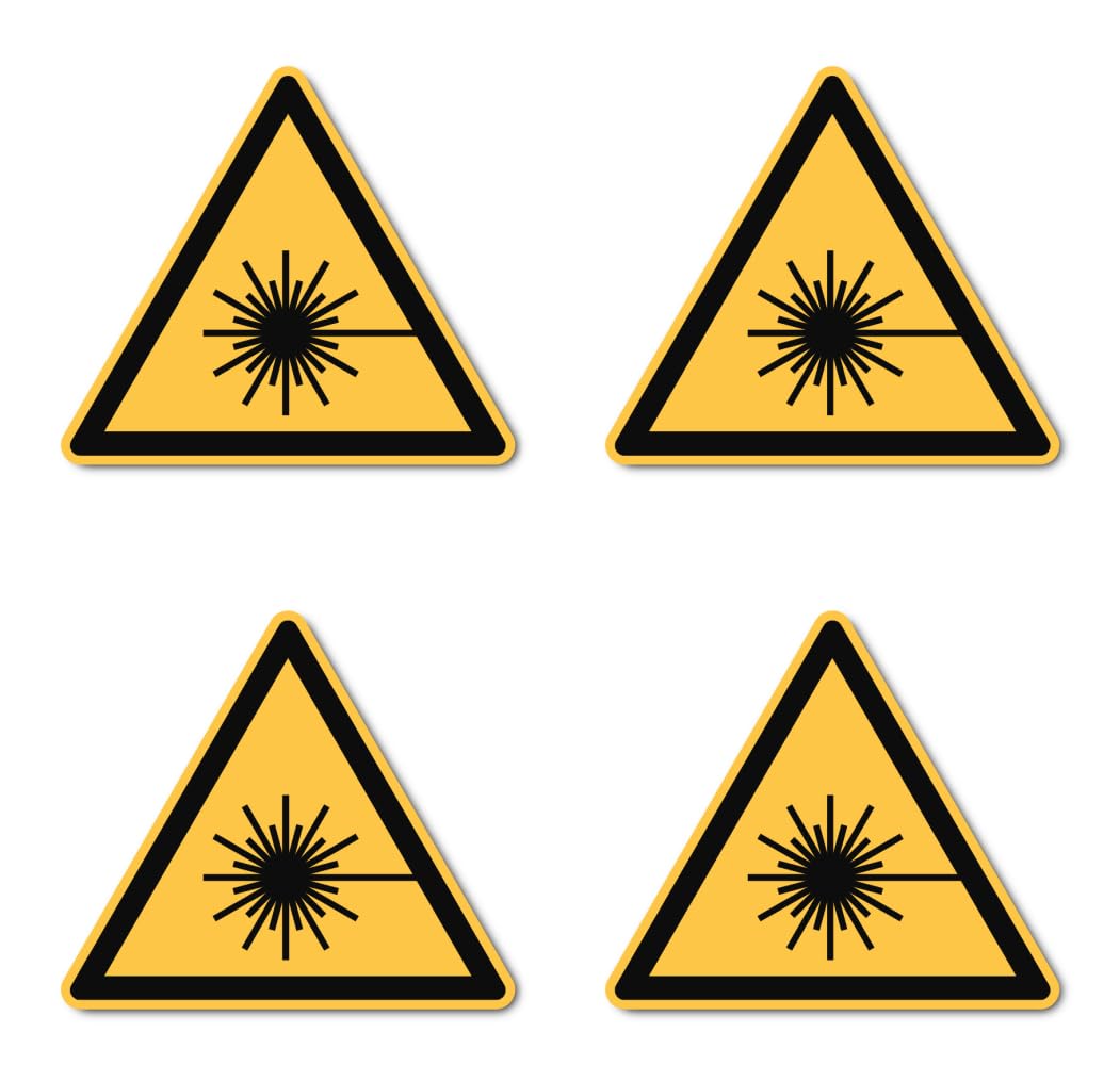Warning of laser beam: W004 - DIN EN ISO 7010 / ASR A1.3 - sticker: diameter 10 cm, pack of 4