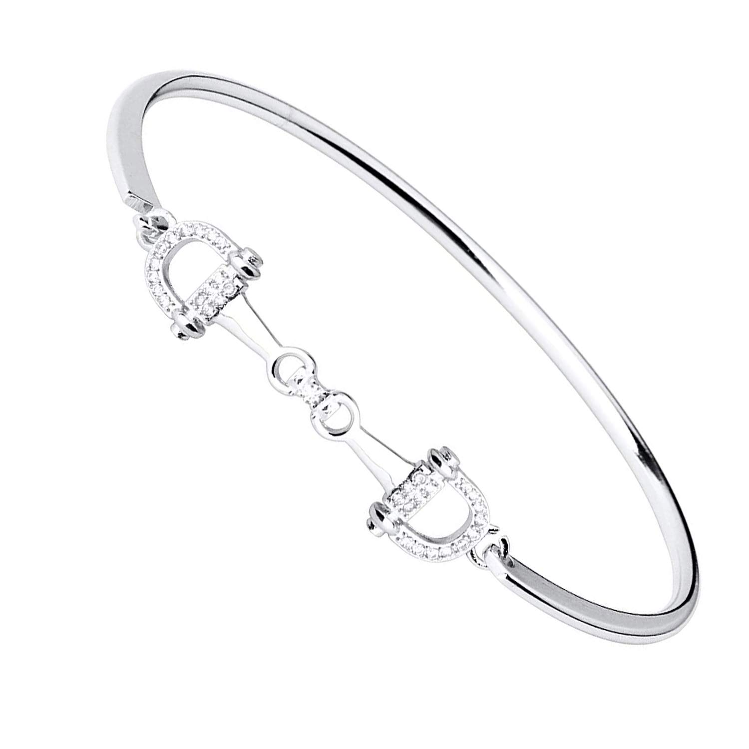 FEELMEM Horse Snaffle Bit Crystal Easy Hook Clasp Charm Bracelet Equestrian Jewelry Good Luck Gift, S, Copper, copper