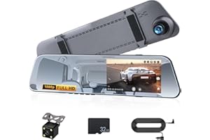 OILIEHU Mirror Dash Cam Front and Rear View for Car,4.7 inch Rear View Mirror 1080P Dual Cameras,Super Night Vision,Parking Assistance,G-Sensor,24H Parking Monitor, Waterproof Backup Camera Free 32GB Card