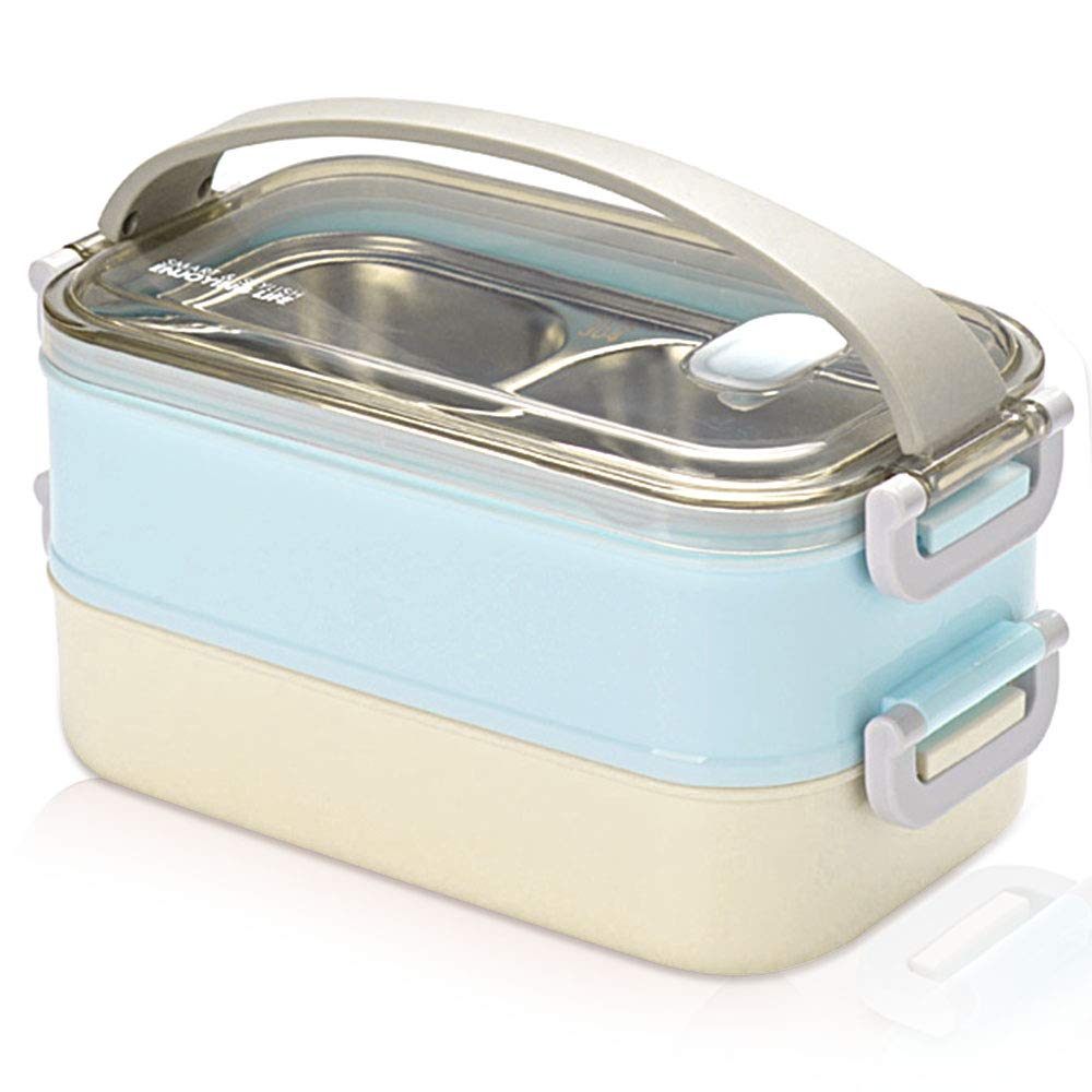 Gresunny Stainless Steel Double-layered Insulated Lunch Boxes Stackable Leak-proof Thermal Bento Boxes Portable Food Storage Containers for Kids Adults School Office Work Picnic 1.6L Blue